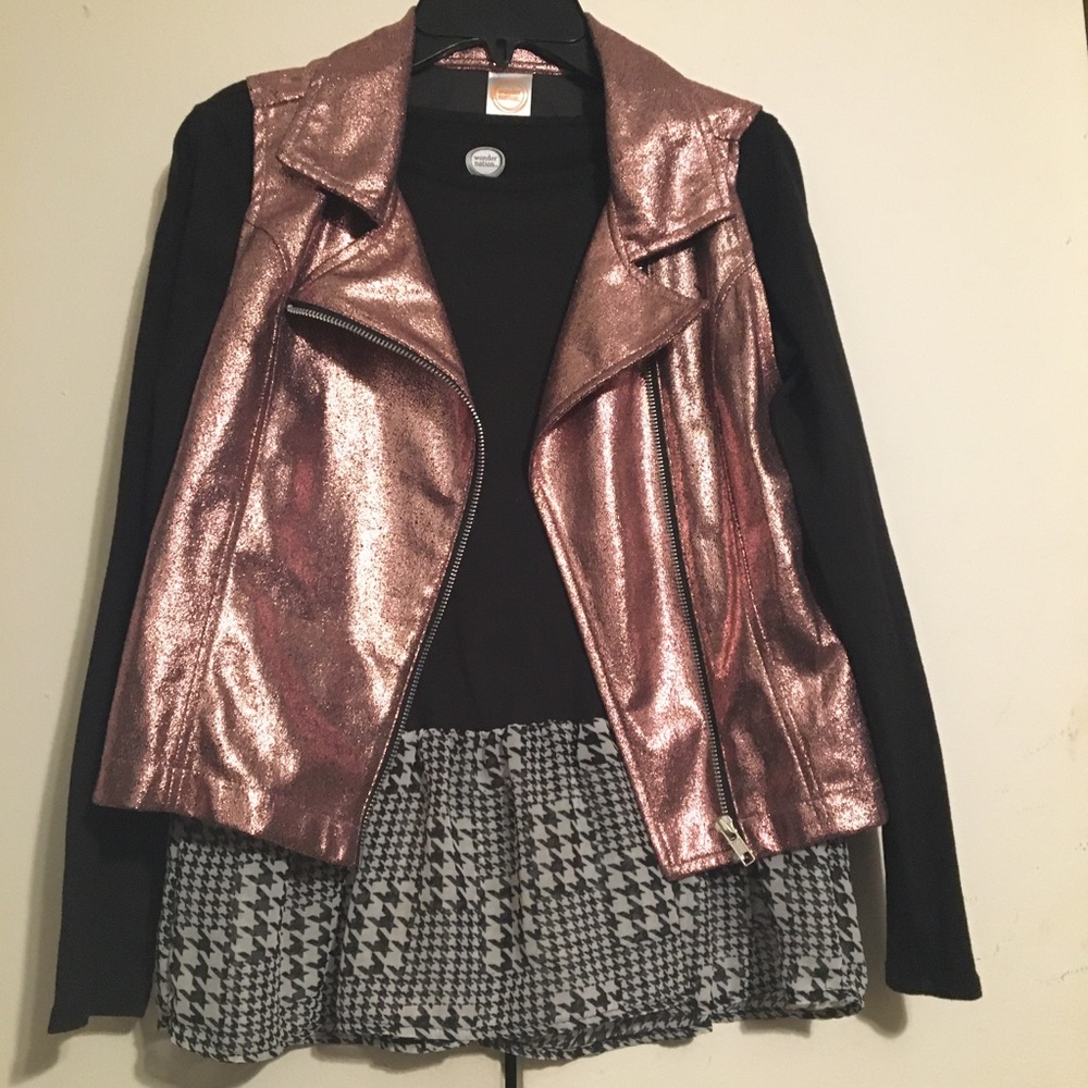 NWT Girls XL Long Sleeve Black Shirt w/ Pink Vest